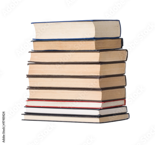 Stack of old books isolated on white background