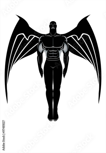 Flying winged man. Winged Human silhouette.
