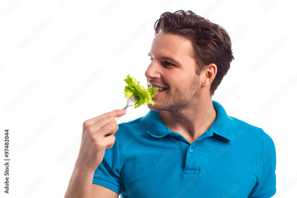 Man With Salad Isolated On White Background 