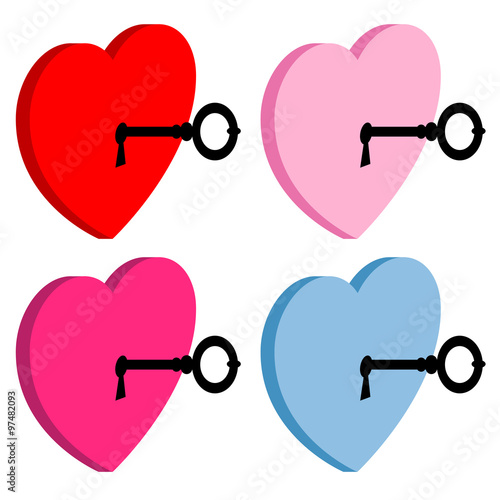 Icono plano corazon con llave en varios colores #1