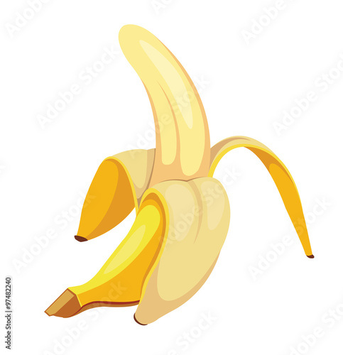 Half peeled banana. Vector cartoon illustration