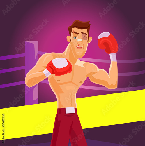 Professional boxer after fight. Vector cartoon illustration