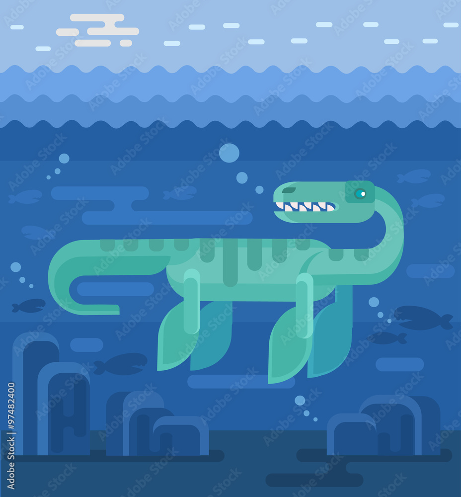 Plesiosaur vector flat illustration