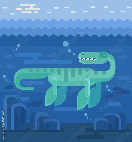Plesiosaur vector flat illustration