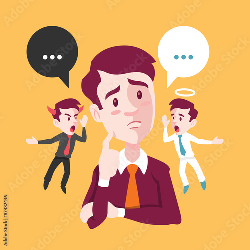 Shoulder devil and angel. Vector flat illustration