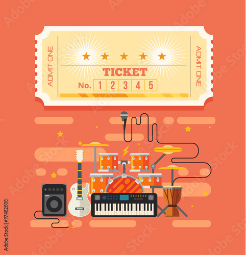 Vector paper tickets flat rock concert illustration