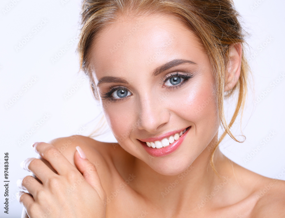 Portrait of beautiful woman on white background Portrait of beautiful woman on white background