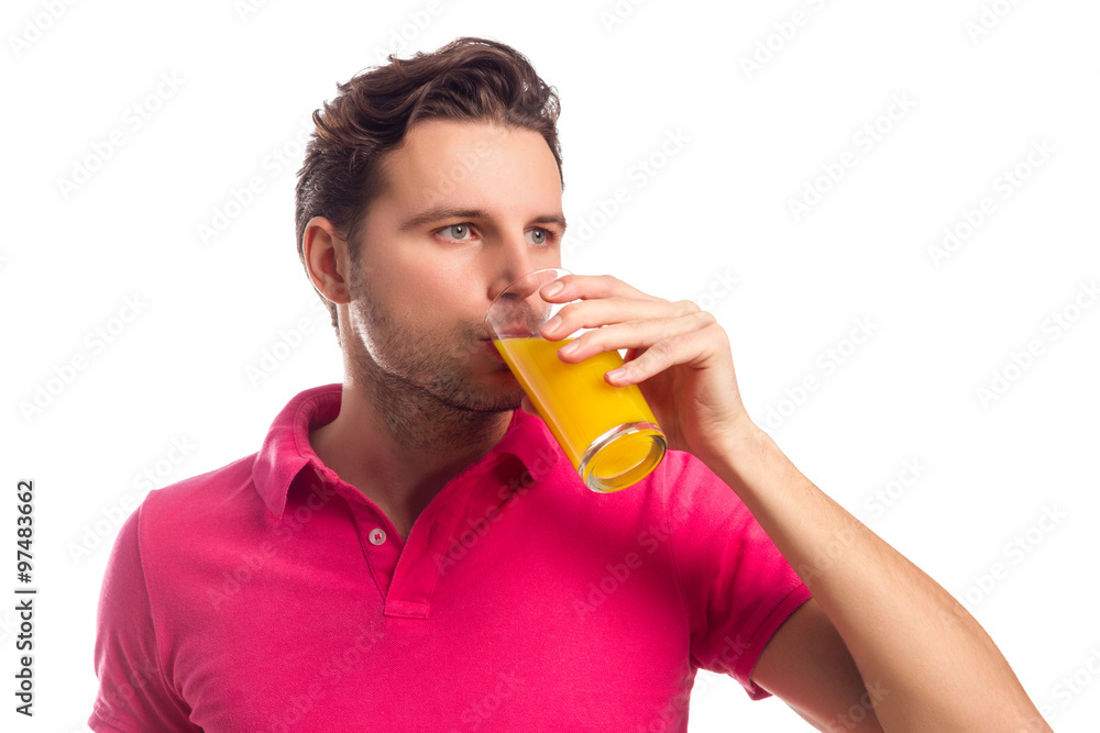 Man Drinks Juice Isolated On White Background Man Drinks Juice Isolated On White Background