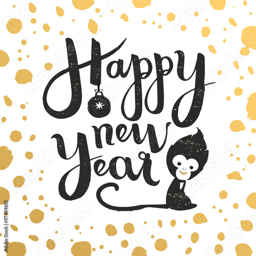 Happy New Year hand made lettering, greeting card.