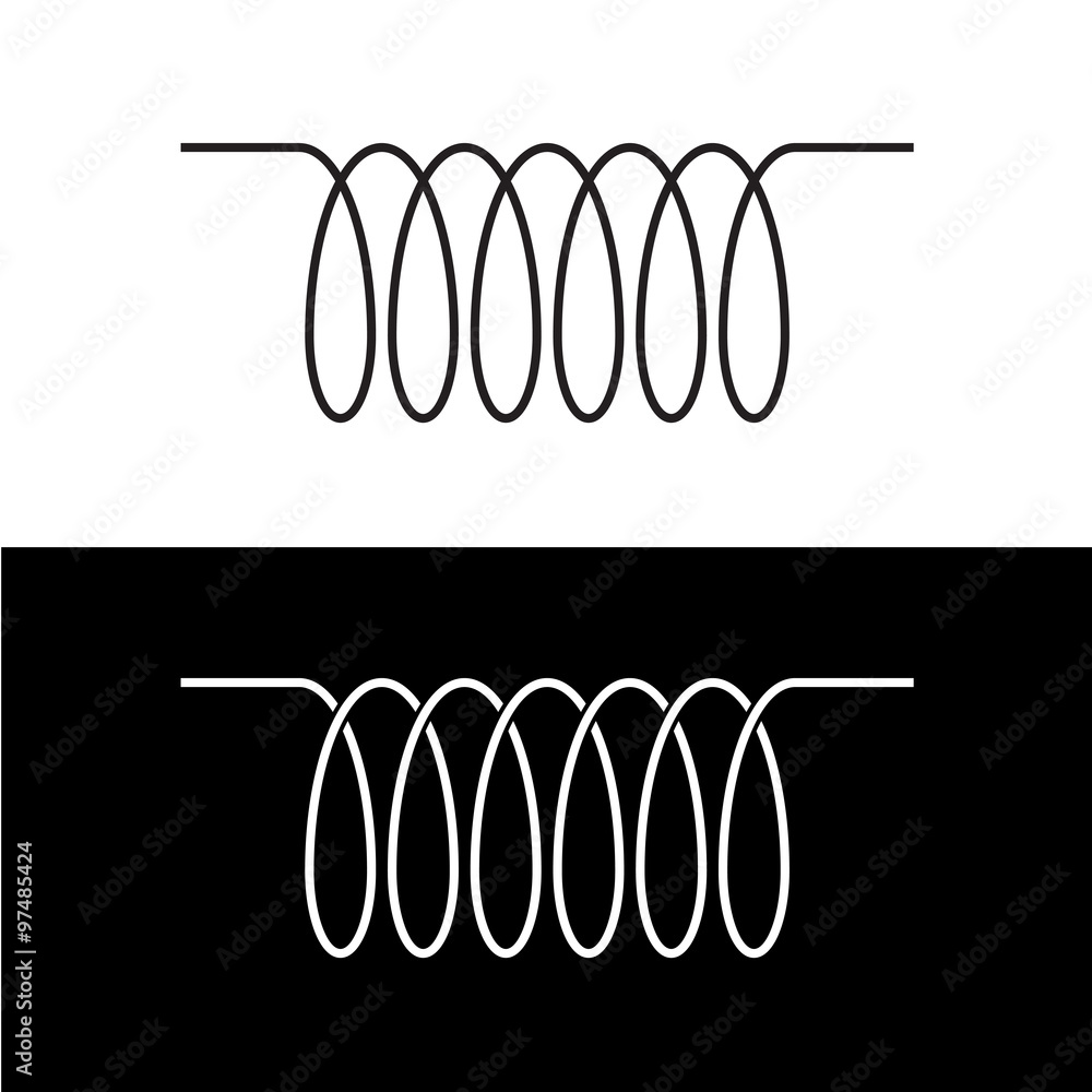 Induction spiral electrical symbol. Black linear coil element si Stock
