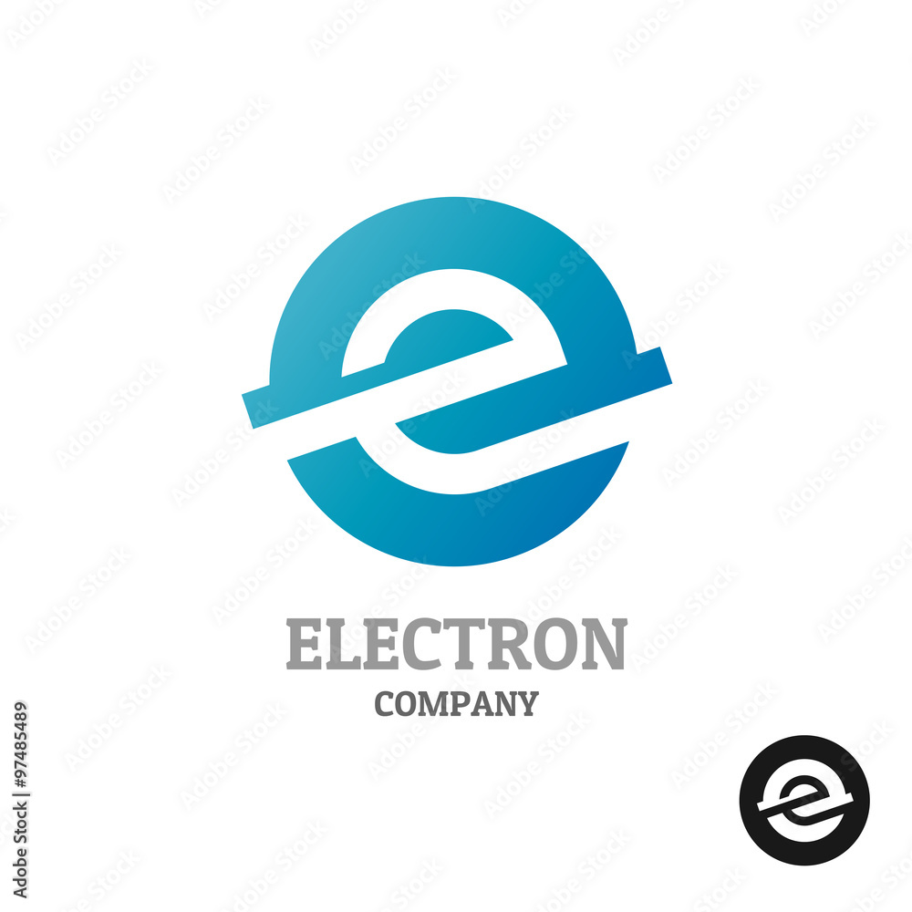 Obraz premium Letter E logo.Industrial tech style in a blue round sphere conce