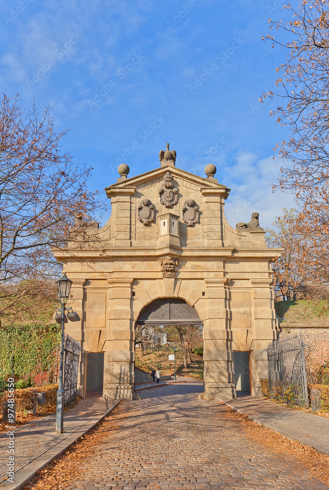 Leopold Gate of Vysehrad fort in Prague. UNESCO site