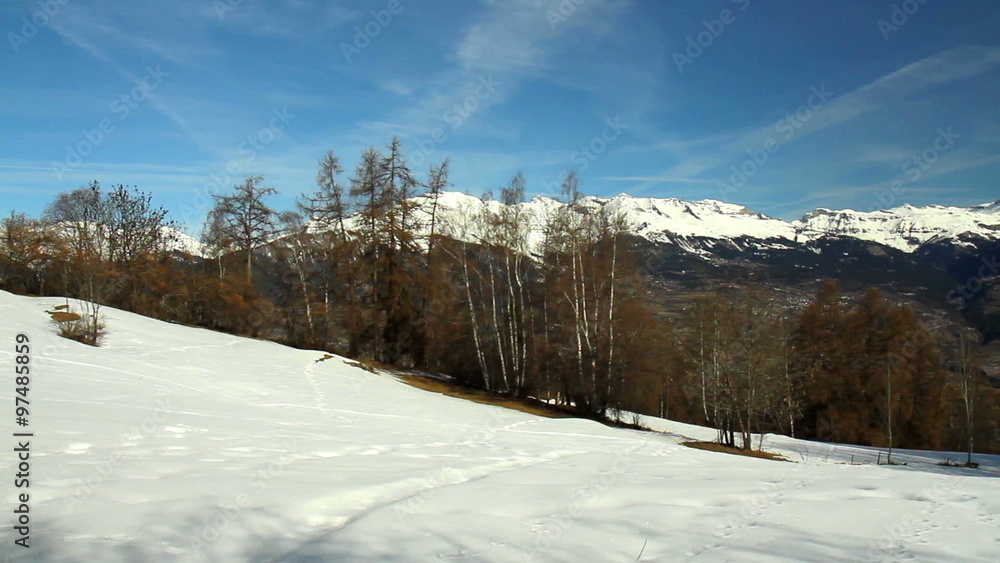 Winter landscape in the Alps. Mountain View near Vex village, Valais , Switzerland. Winter landscape in the Alps. Mountain View near Vex village, Valais , Switzerland.