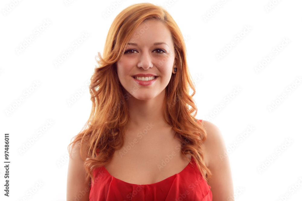 Portrait of young cheerful smiling woman, over white background Portrait of young cheerful smiling woman, over white background