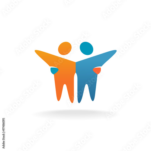 Two friends logo. People teamwork concept symbol.