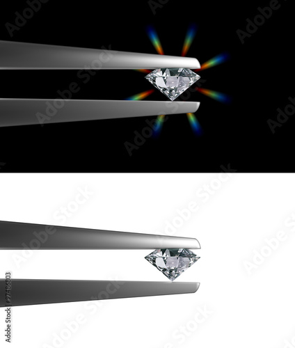 Luxury diamond in tweezers closeup