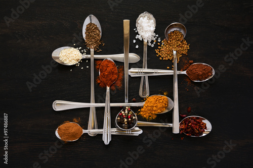 Spoons with spices photo