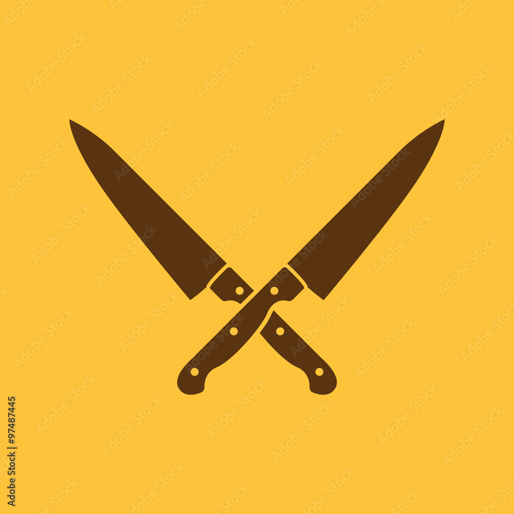 The crossed knives icon. Knife and chef, kitchen symbol. Flat The crossed knives icon. Knife and chef, kitchen symbol. Flat