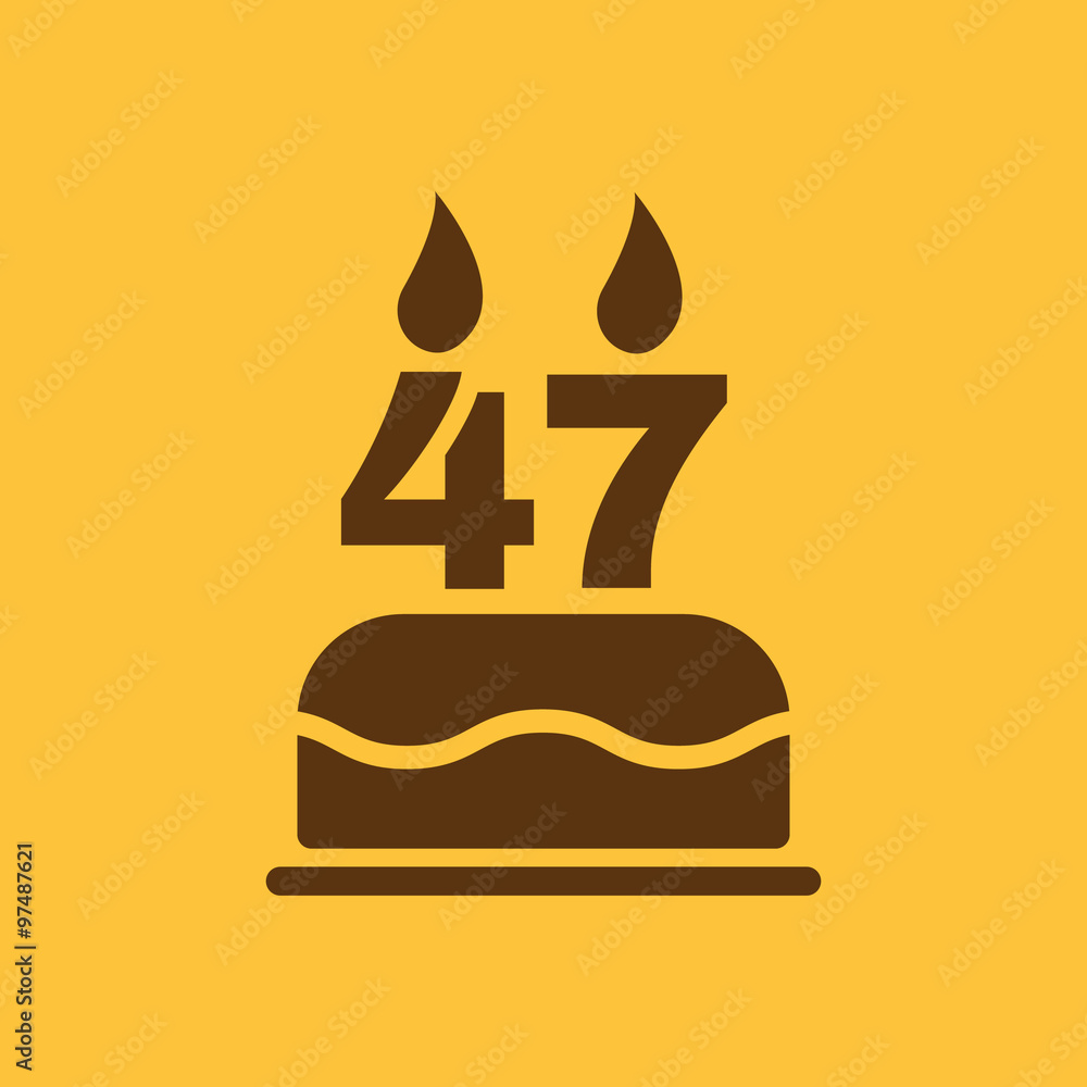 The birthday cake with candles in the form of number 47 icon. Birthday symbol. Flat The birthday cake with candles in the form of number 47 icon. Birthday symbol. Flat