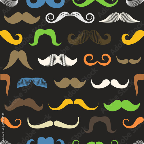 Different color retro style moustache seamless pattern