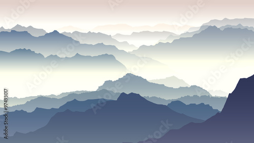 Horyzontalna ilustracja zmierzch w górach.