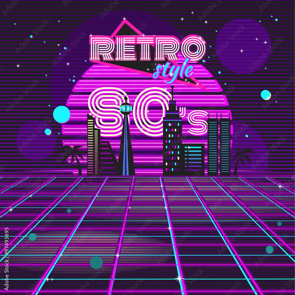 Retro style 80s disco design neon Retro style 80s disco design neon
