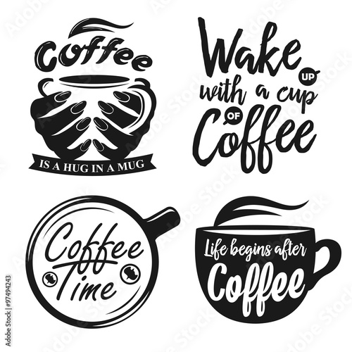 Hand drawn typography coffee posters set.