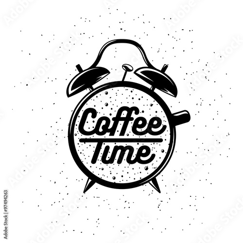 Alarm clock typography coffee related poster. 