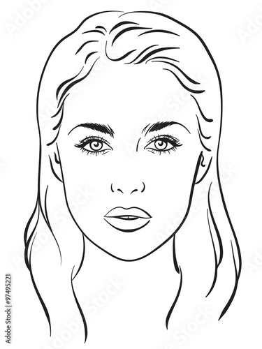 Beautiful woman portrait. Face chart Makeup Artist Blank Template. Vector illustration.