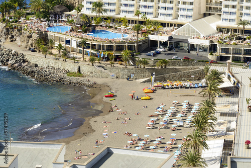 View on Taurito resorts in Gran Canaria Island.