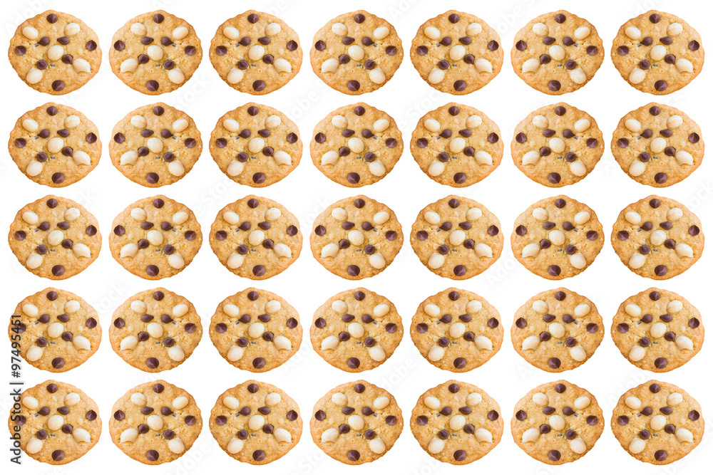 Macadamia and Chocolate Chip Cookies isolated on white backgroun