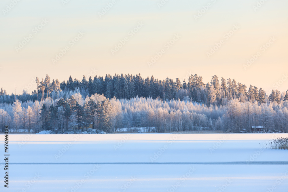 Fototapeta premium Winter lake scenery in finland