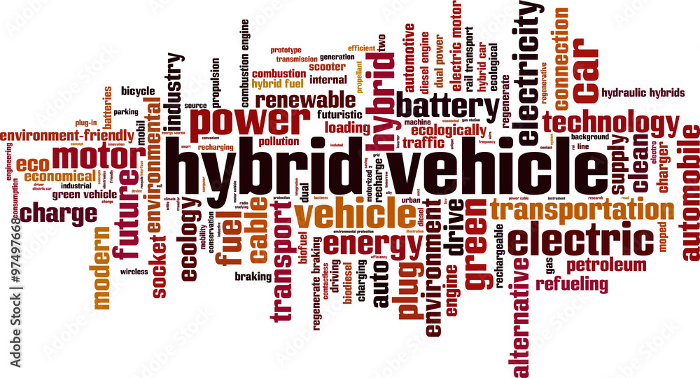 Hybrid vehicle word cloud concept. Vector illustration Hybrid vehicle word cloud concept. Vector illustration
