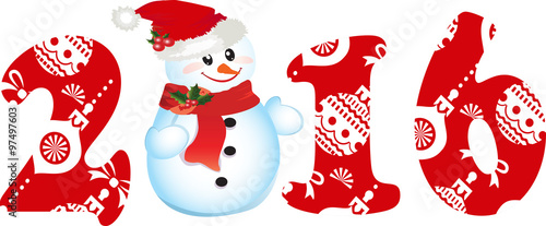 Happy new year 2016 snow Christmas snowman