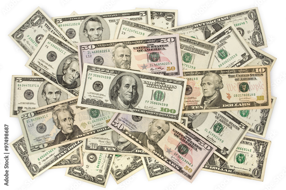 Dollar banknotes background. Clipping path incl.