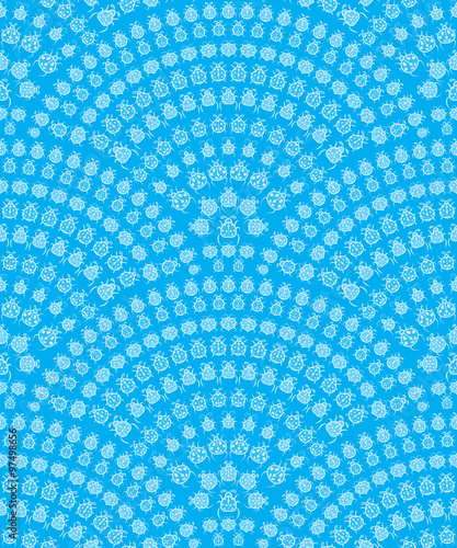 Vector seamless background of light blue ladybugs, are a fan. Perfect fabric for children clothes. © newrossosh