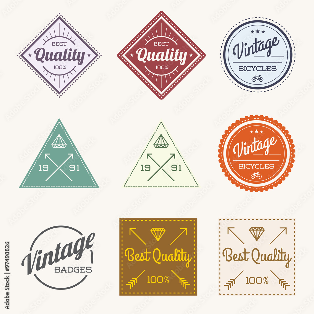 Collection of Colorful Vector Vintage Retro Label Set of 9