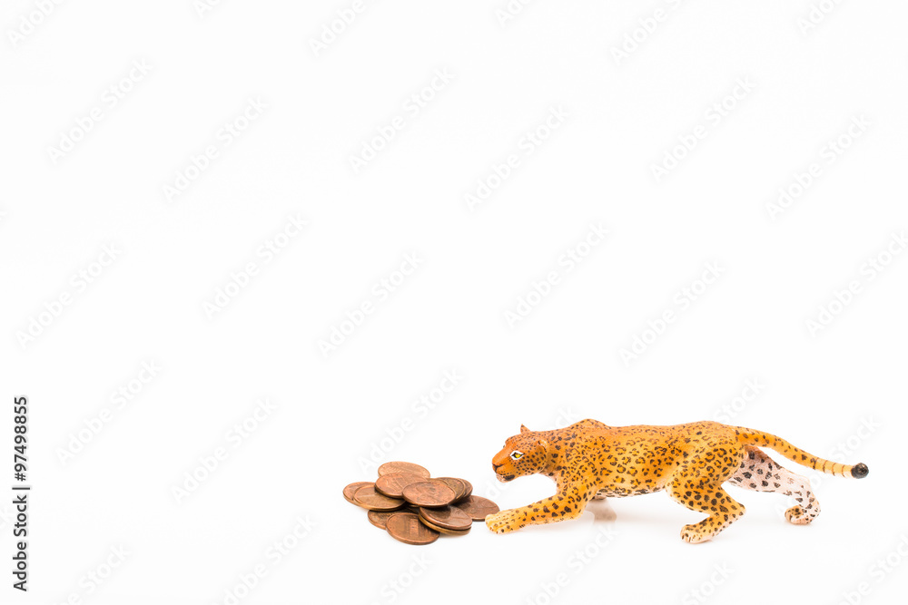 toy jaguar and coins