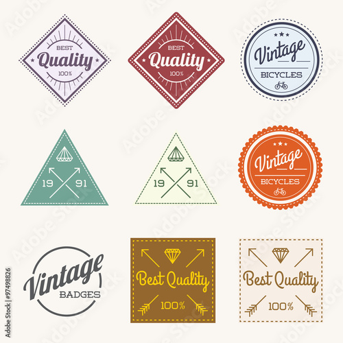 Collection of Colorful Vector Vintage Retro Label Set of 9