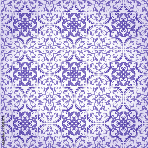 Seamless Damask Background Pattern Design and Wallpaper Made of Turkish Texture Ceramic Tiles in Vector