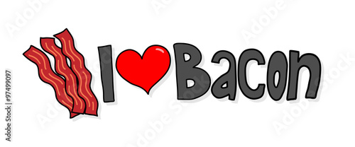 I Love Bacon, a hand drawn vector illustration of "I Love Bacon" logo with simple shadow backdrops (editable).
