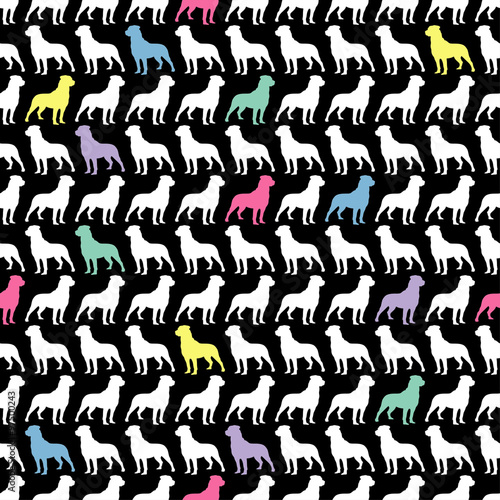 Seamless black and white decorative vector background with decorative dogs