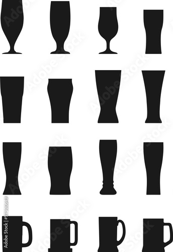 Set of different silhouettes beer glasses isolated on white background. Vector illustration
