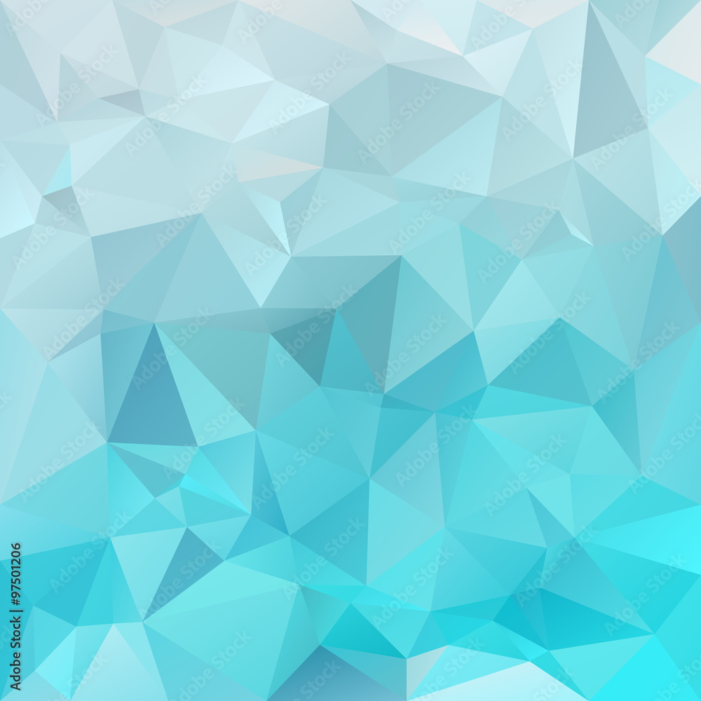 Fototapeta tło wielokąta z nieregularnym mozaikowym wzorem - trójkątny wzór w kolorach lodu - niebieski