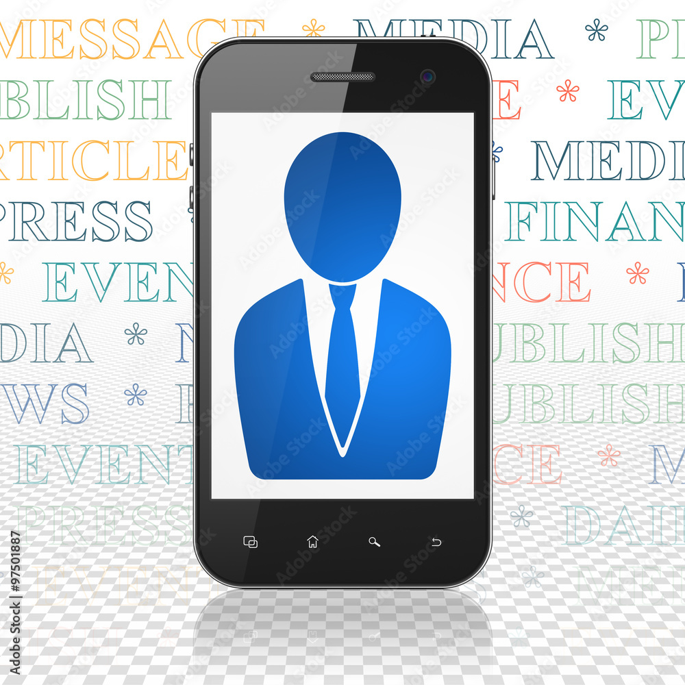 News concept: Smartphone with Business Man on display News concept: Smartphone with Business Man on display