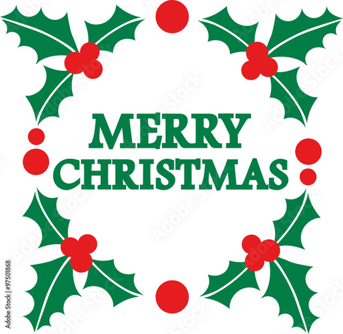 Merry christmas word in mistletoe wreath