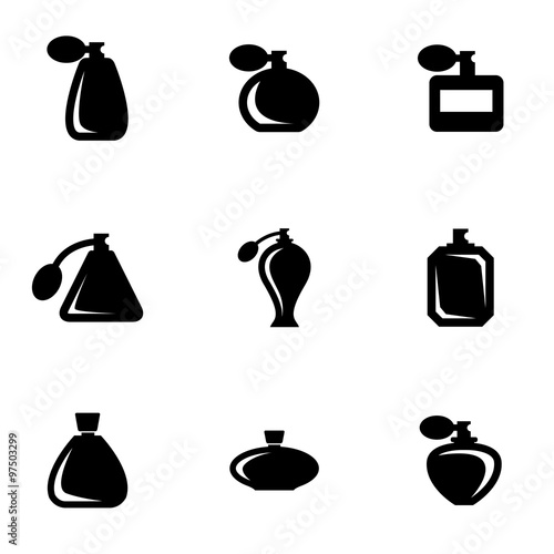 Vector black perfume icon set. Perfume Icon Object, Perfume Icon Picture, Perfume Icon Image - stock vector