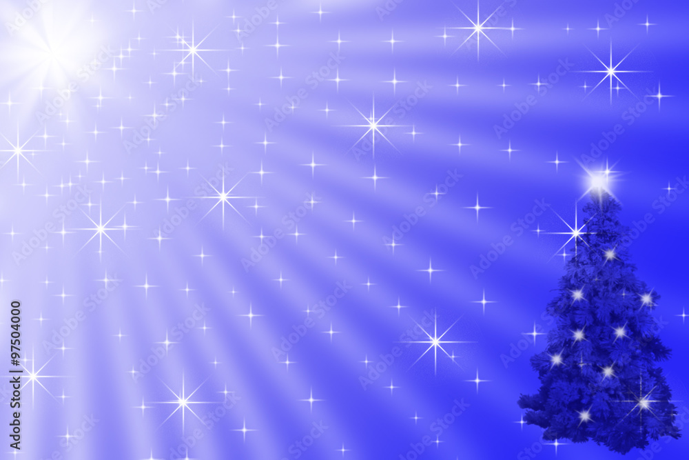 Christmas tree under shining stars in dark blue night sky Christmas tree under shining stars in dark blue night sky
