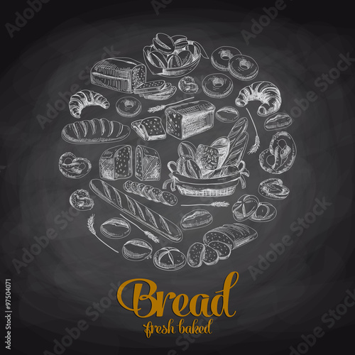 Hand drawn vector illustration with bread. Sketch.