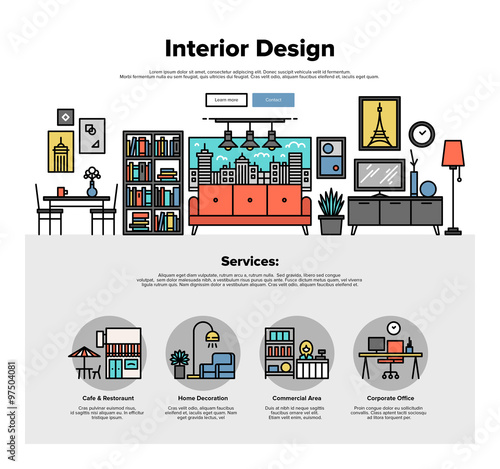 Interior design flat line web graphics